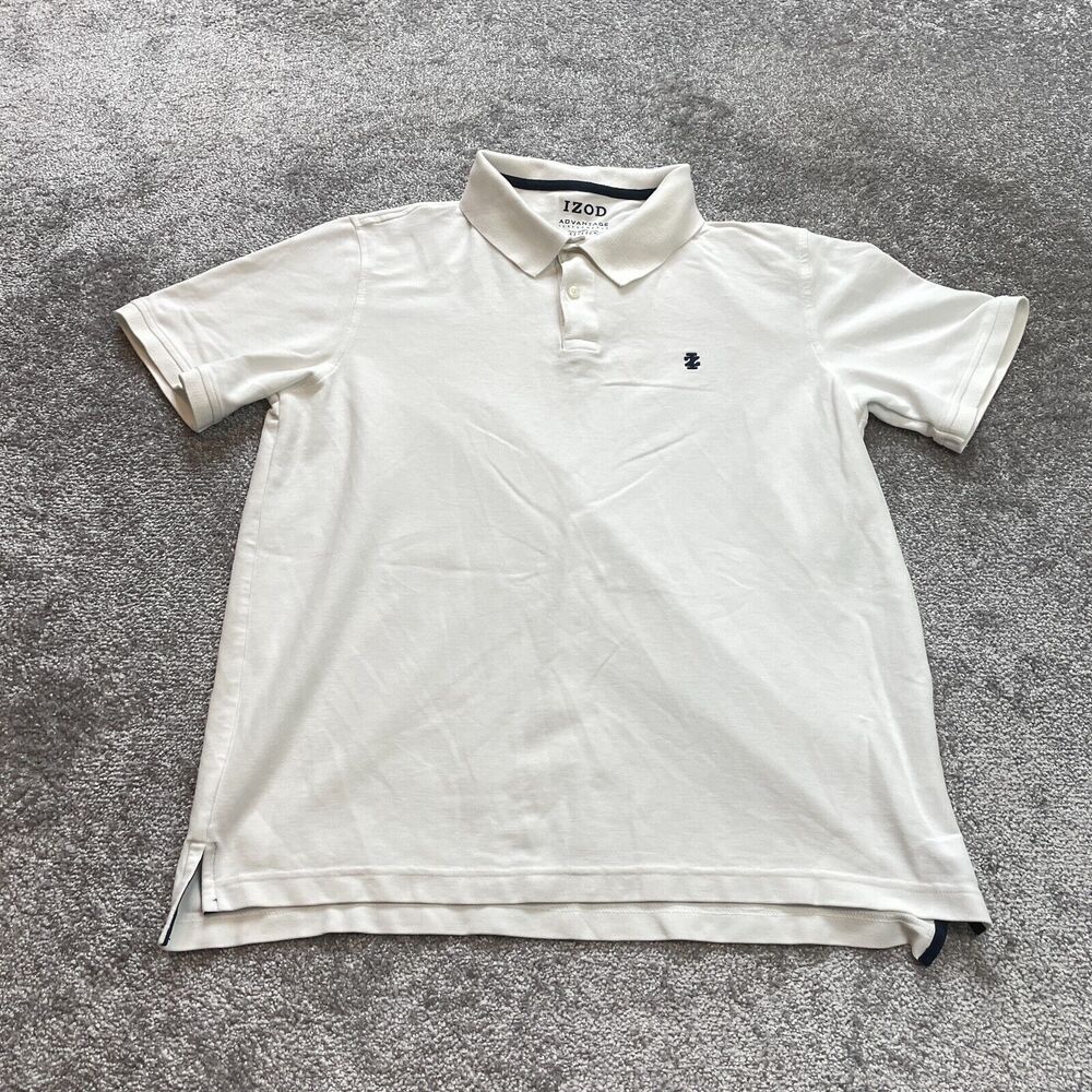 IZOD Polo Shirt Mens Large White Advantage Performance Natural Stretch Logo Top